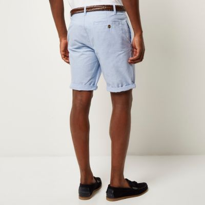 Light blue belted chino shorts
